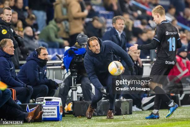Assistant trainer Gert Peter de Gunst of PEC Zwolle, assistant trainer Michael Valkanis of PEC Zwolle, coach John van 't Schip of PEC Zwolle, Rick...