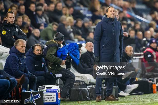 Assistant trainer Gert Peter de Gunst of PEC Zwolle, assistant trainer Michael Valkanis of PEC Zwolle, coach John van 't Schip of PEC Zwolle during...