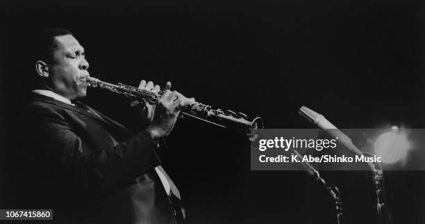 Abe/Shinko Music/Getty Images: American jazz saxophonist and composer John Coltrane performing at Sankei Hall, Tokyo, July 22 1966.