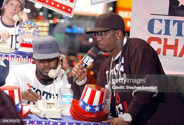 Trick Daddy and Sean "P. Diddy" Combs during Sean "P. Diddy" Combs, Rachel Bilson, Rosario Dawson and Trick Daddy Visit MTV's "TRL" - November 2,...