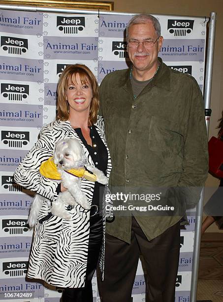 Jeanie Buss, Phil Jackson and Princess during The Jeep Yappy Hour and Febreze Pet Fashion Show sponsored by GW Little - Arrivals at Century Plaza...