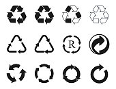 recycling icons set, recycled cycle arrows symbol