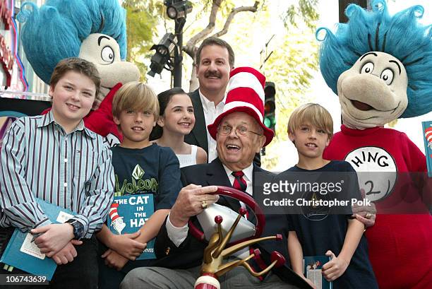 Spencer Breslin, Thing 1, Craig Kornblau, president of Universal Studios Home Video , Johnny Grant, Honorary Mayor of Hollywood , and Thing 2 with...