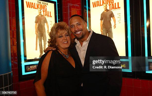 Dwana Pusser and Dwayne "The Rock" Johnson during "Walking Tall" screening in Nashville at Regal Oprey Mills 20 in Nashville, Tennessee, United...