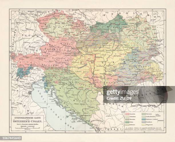ilustraciones, imágenes clip art, dibujos animados e iconos de stock de mapa etnológico del imperio austro-húngaro, litografía, publicado en 1897 - cultura húngara