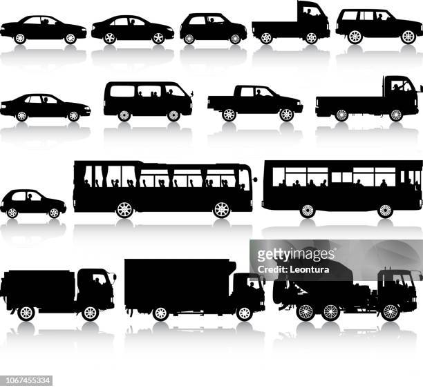 vehicle silhouettes - trucks on queue stock illustrations