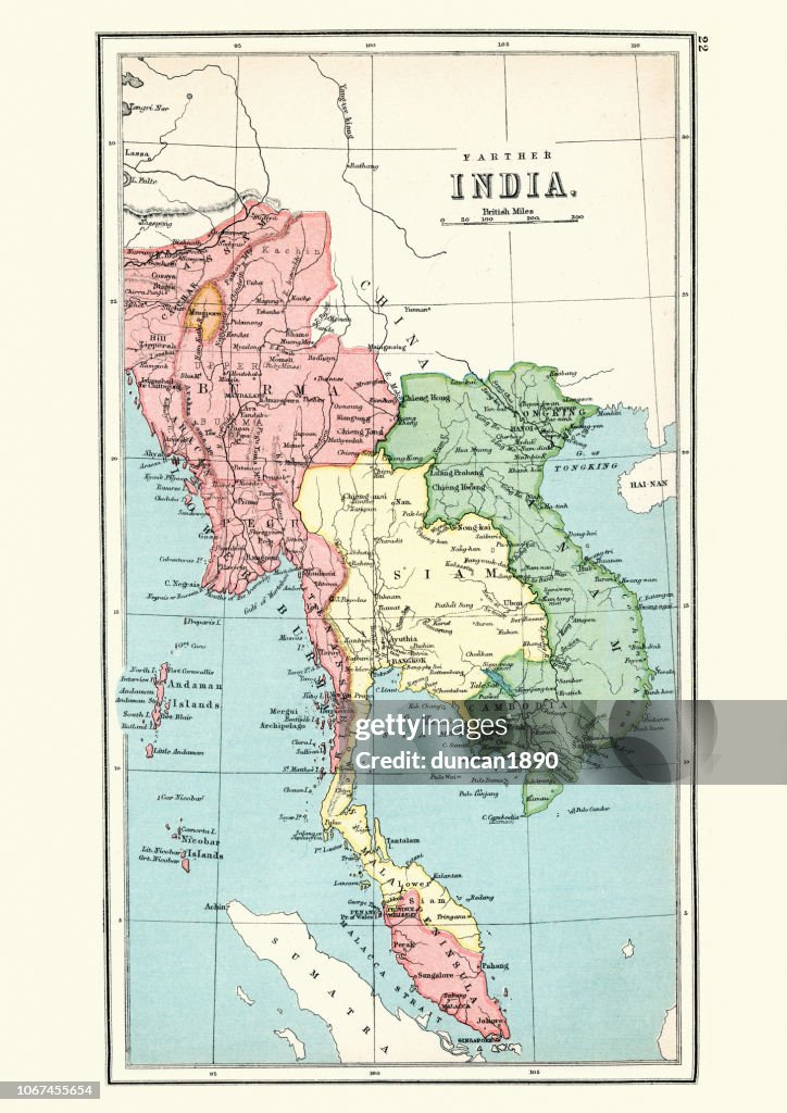Antique map Burma, Thailand, Vietnam, Malaysia, 1897, late 19th Century