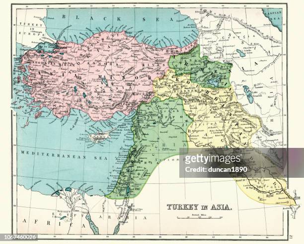 antique map of turkey, 1897, late 19th century - ottoman empire map stock illustrations