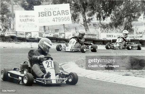 Formula One driver Mark Webber go-kart racing in 1991 in Australia. Mark Webber of Red Bull Racing competes in the championship deciding race of the...