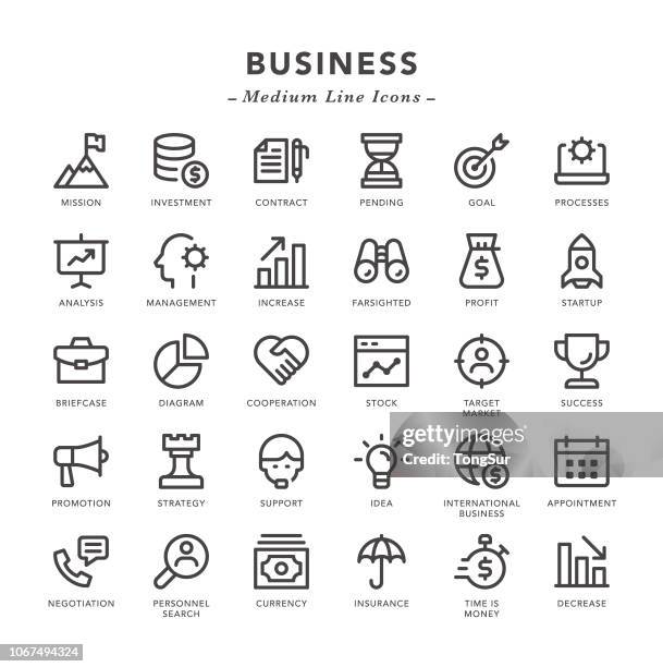 stockillustraties, clipart, cartoons en iconen met bedrijfsleven - middellange lijn pictogrammen - missiehuis