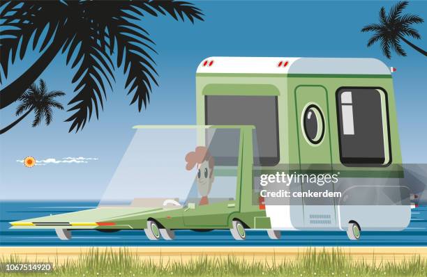 caravan on the beach - fleet stock illustrations