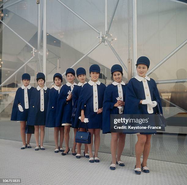 Group Of Japanese Greeting Hostesses For The Universal Exposition Of Osaka, In 1970.