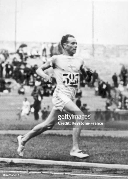 Paavo Nurmi In Action During The 15,000 Meter Running Event Of The 1924 Olympic Games At Paris. He Was One Of The Four Athletes To Win Nine Gold...