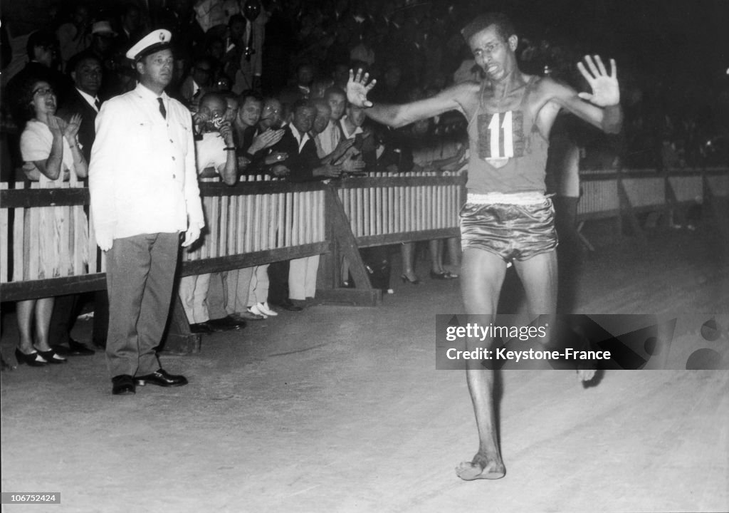 Rome Olympic Games: Runner Abebe Bikilq Wins The Marathon, 1960