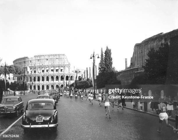 Marathon Runners Heading Towards The Colosseum During The Olympic Games September 11, 1960. The Three Finalists Are: Gold Medalist Abebe Bikila ,...