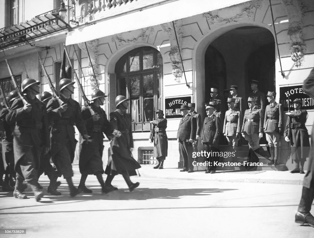 Vichy, Marshal Petain And Admiral Francois Darlan Watching Red Devils During The Parade In 1944