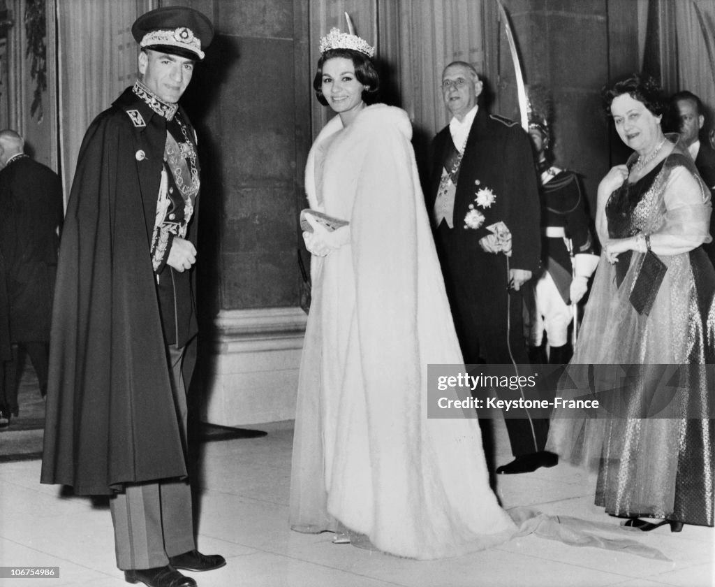 Paris, Elysee Palace, Reception Gala With The Iran Shah And His Wife Farah Diba In October 1961