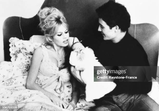 Brigitte Bardot, Jacques Charrier And Their Son Of 3 Days Old Nicolas. 1960