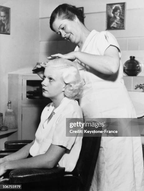 Hollywood, Jean Harlow Being Combed In A Renowned Institut