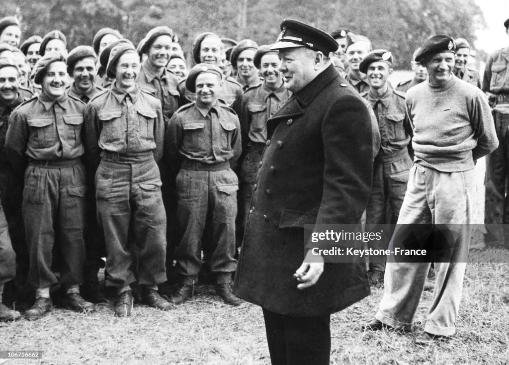France, Winston Churchill And General Montgomery Talking To The Allied Troops In 1944