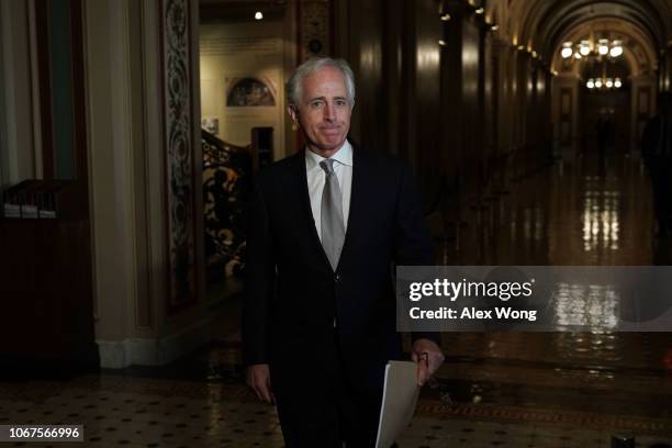 Sen. Bob Corker arrives at a meeting on investments at the U.S. Capitol November 14, 2018 in Washington, DC. Ivanka Trump met with a bipartisan group...