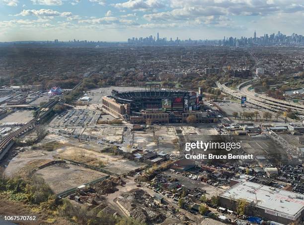 An aerial view of CitiField the home of the New York Mets baseball team area as photographed on November 10, 2018 in New York City.