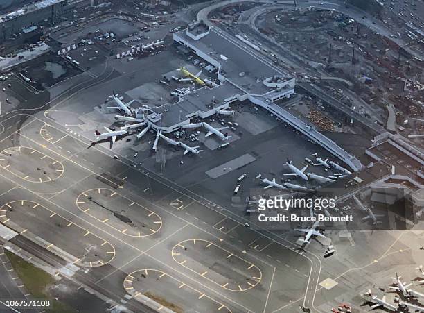 An aerial view of Laguardia Airport as photographed on November 10, 2018 in New York City.