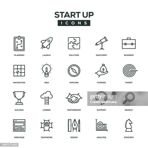 ilustrações de stock, clip art, desenhos animados e ícones de start up line icon set - nova empresa