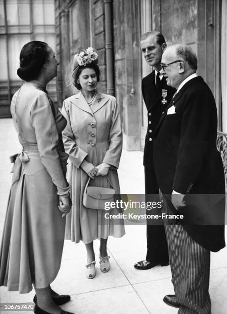 Paris, Elysee Palace, French President Vincent Auriol With Princess Elizabeth And The Duke Of Edinburgh In 1948