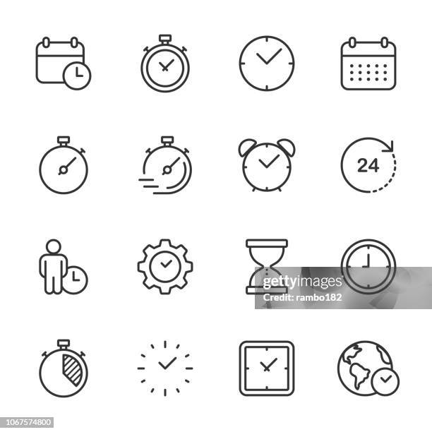 time and clock - outline icon set - watch timepiece stock illustrations