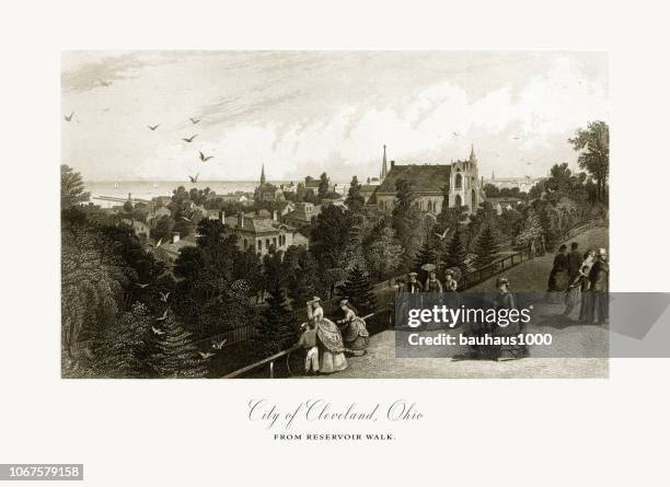 City Of Cleveland From Reservoir Walk Cleveland Ohio United States American Victorian Engraving 1872 High-Res Vector Graphic