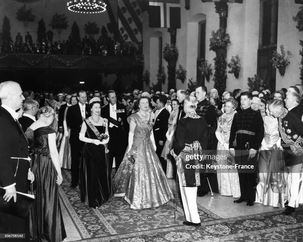 Holland, Den Haag, Ridderzaal. Hm The Queen Elizabeth Ii, Queen Juliana, Prince Bernhardt And Prince Philip In March 1958.