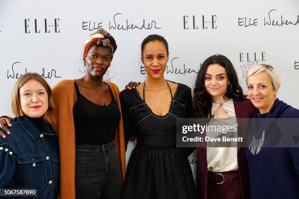 Lena De Casparis, Sheila Atim, Zawe Ashton, Hayley Squires and Anne-Marie Curtis attend day three of ELLE Weekender at The Saatchi Gallery on...