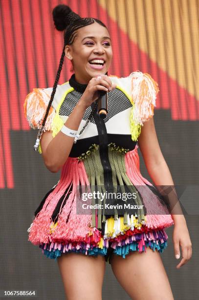 Sho Madjozi performs during the Global Citizen Festival: Mandela 100 at FNB Stadium on December 2, 2018 in Johannesburg, South Africa.