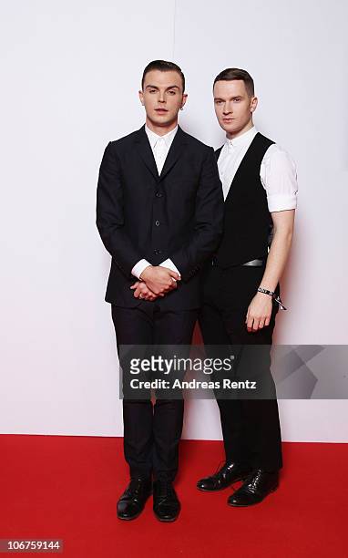Theo Hutchcraft and Adam Anderson of the Hurts arrive for the Bambi 2010 Award at Filmpark Babelsberg on November 11, 2010 in Potsdam, Germany.