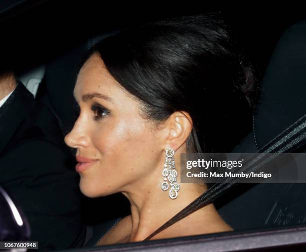 Meghan, Duchess of Sussex leaves Kensington Palace to attend Prince Charles, Prince of Wales' 70th birthday party at Buckingham Palace on November...