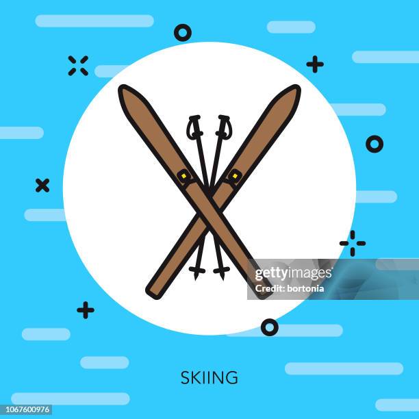 skiing thin line sports icon - downhill skiing stock illustrations