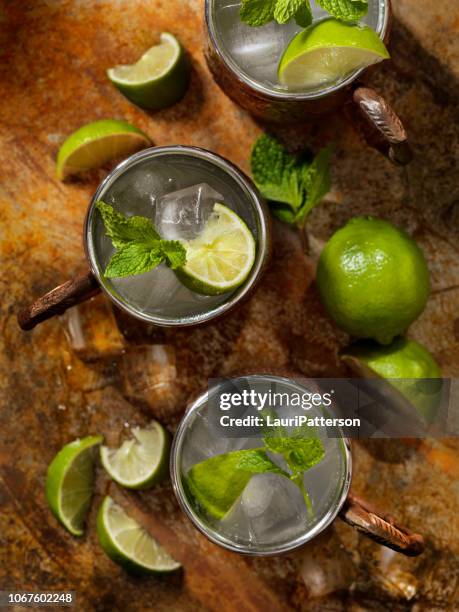 der klassische moscow mule cocktail - crushed leaves stock-fotos und bilder