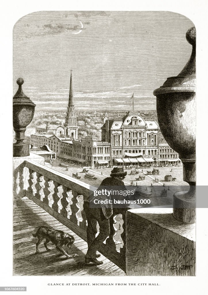 Blick von der Stadt von Detroit, Michigan, USA, aus der viktorianischen Gravur Rathaus, 1872