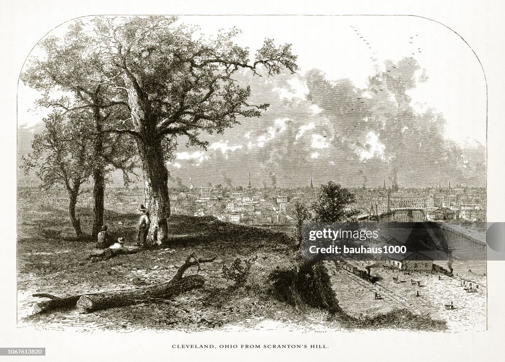Cleveland van Scranton van Hill, Cleveland, Ohio, Verenigde Staten, Amerikaanse Victoriaanse gravure, 1872