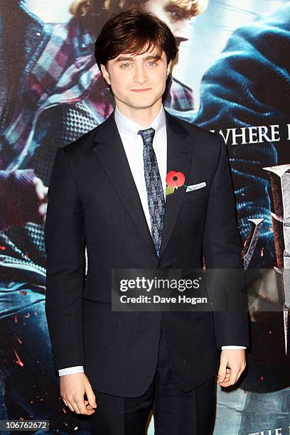 Daniel Radcliffe attends the World Premiere of Harry Potter And The Deathly Hallows: Part 1 held at The Odeon Leicester Square on November 11, 2010...