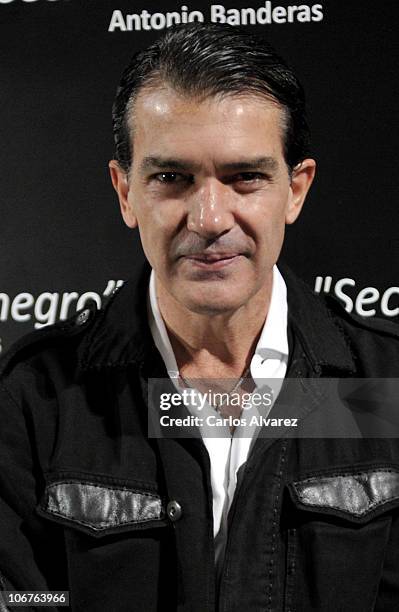 Actor Antonio Banderas launches his first photography exhibition 'Secretos Sobre Negro' at the Instituto Cervantes on November 11, 2010 in Madrid,...