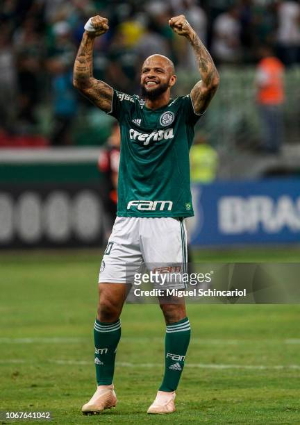 Felipe Melo of Palmeiras celebrates after scoring the second goal of his team during a match between Palmeiras and Fluminense for the Brasileirao...