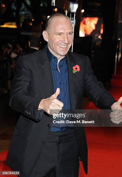 Actor Ralph Fiennes attends the World Premiere of Harry Potter And The Deathly Hallows: Part 1 at Odeon Leicester Square on November 11, 2010 in...