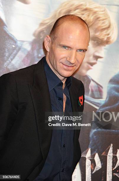 Actor Ralph Fiennes attends the World Premiere of Harry Potter And The Deathly Hallows: Part 1 at Odeon Leicester Square on November 11, 2010 in...