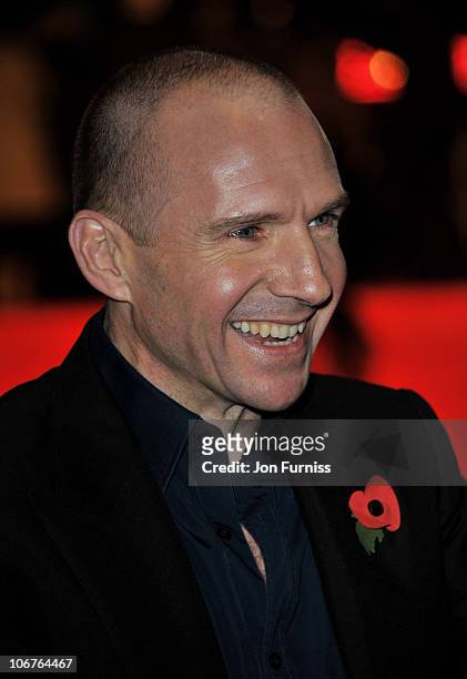 Actor Ralph Fiennes attends the world premiere of "Harry Potter and The Deathly Hallows" at Odeon Leicester Square on November 11, 2010 in London,...