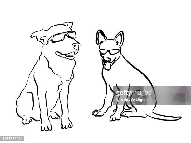 dogs with sunglasses - dog line art stock illustrations