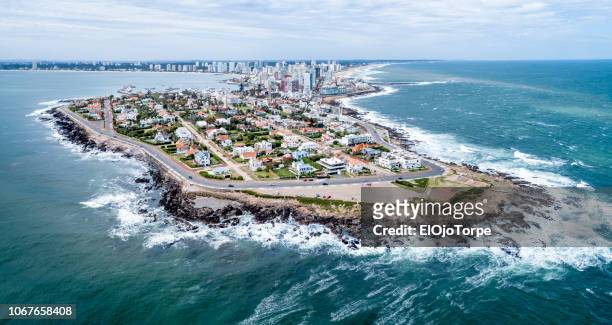 aerial view of punta del este city, drone point of view, maldonado department, uruguay - punta del este - fotografias e filmes do acervo