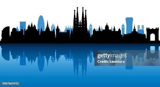 barcelona skyline (all buildings are complete and moveable) - gothic quarter stock illustrations