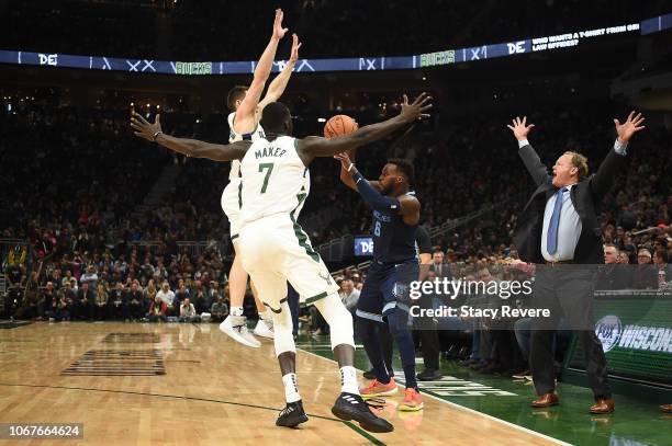 Head coach Mike Budenholzer of the Milwaukee Bucks reacts to a play during the second half of a game against the Memphis Grizzlies at Fiserv Forum on...